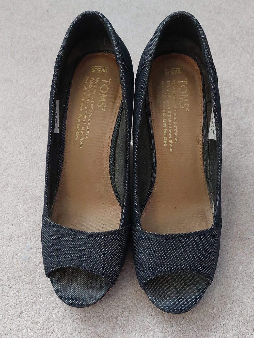 TOMS Women's Dark Blue Denim Peep-Toe Heels